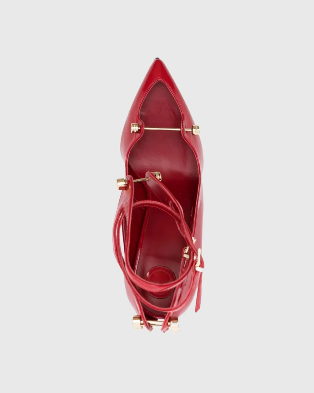 Cutout Nail Cross Strap Pumps in Red
