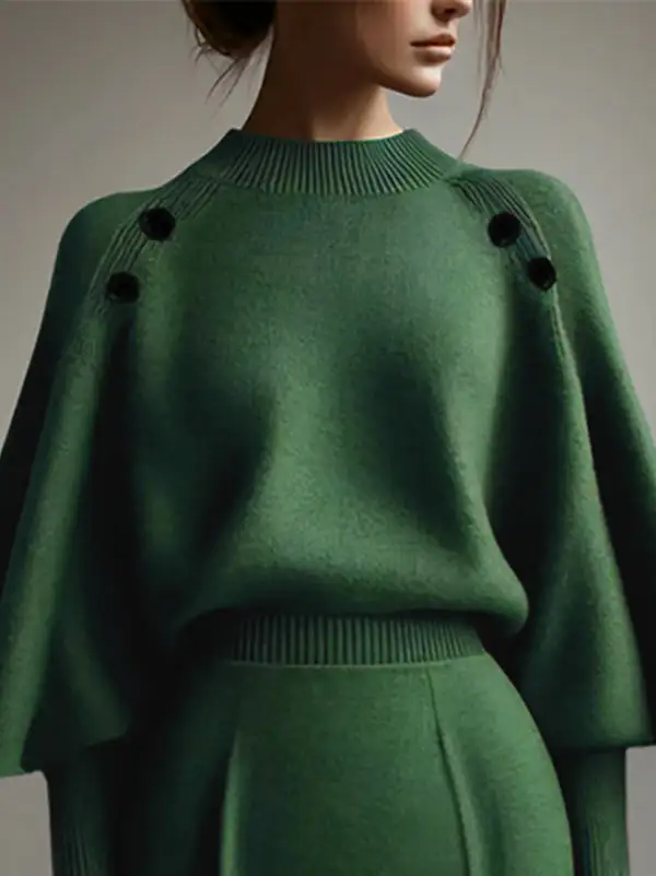 Button Detail Mock Neck Long Sleeve Relaxed Fit Pullover Sweater