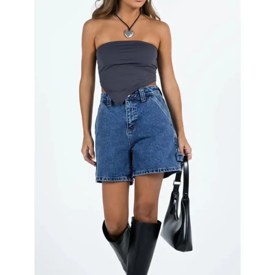 Washed High Rise Denim Shorts