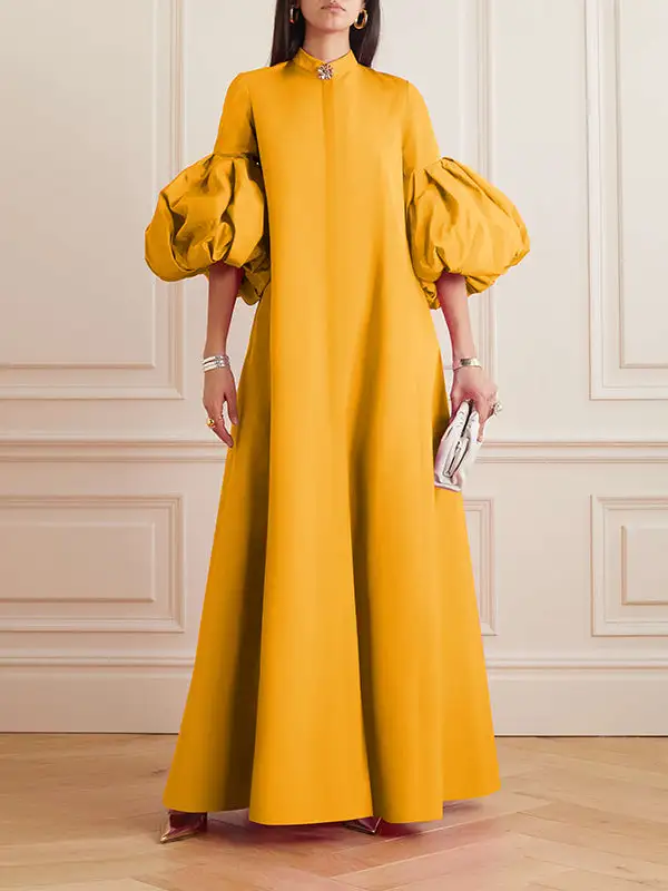 Loose Flower Shape Stand Collar Evening Dress Maxi Dress
