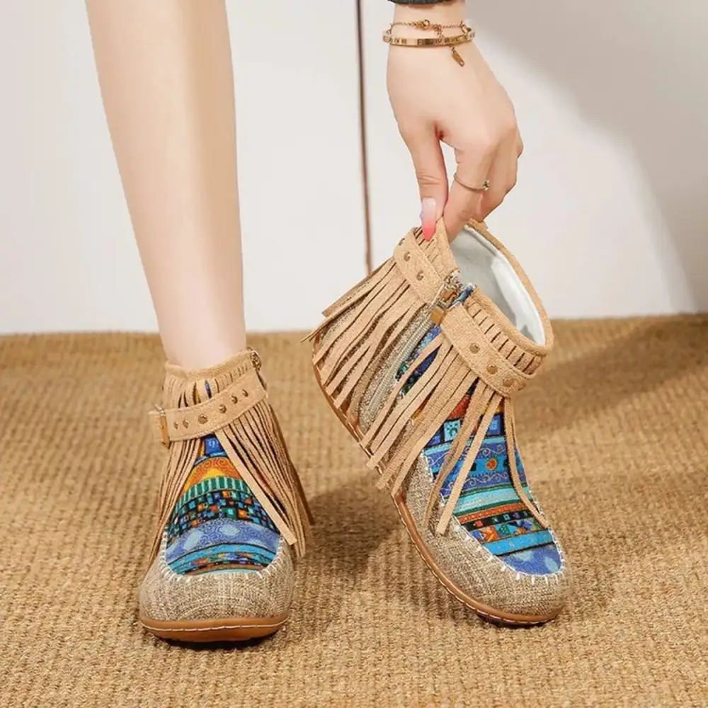 Fringe Side Zipper Ankle Boots