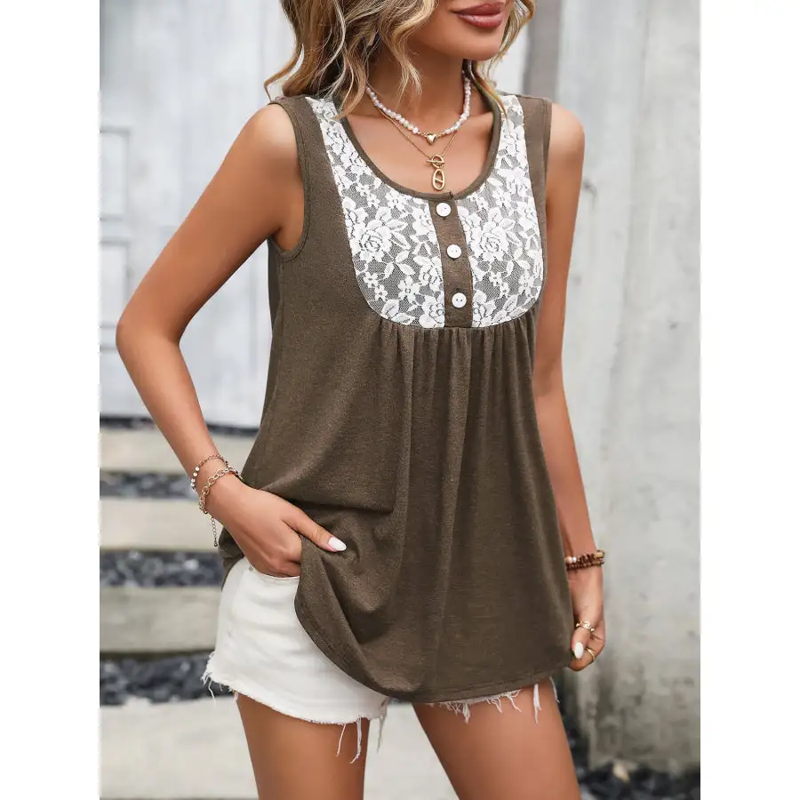 Scoop-Neck Lace-Detail Tank Top