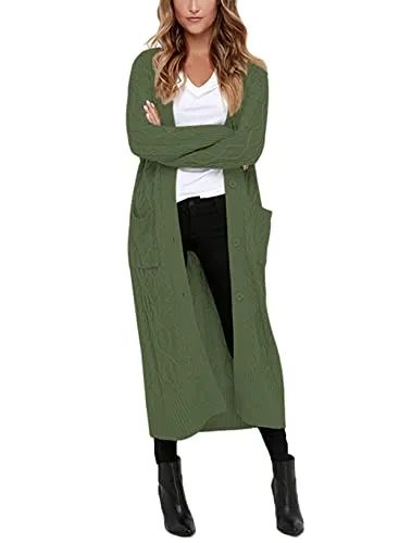 Womens Solid Casual Cozy Knit Open Front Long Cardigan Sweater
