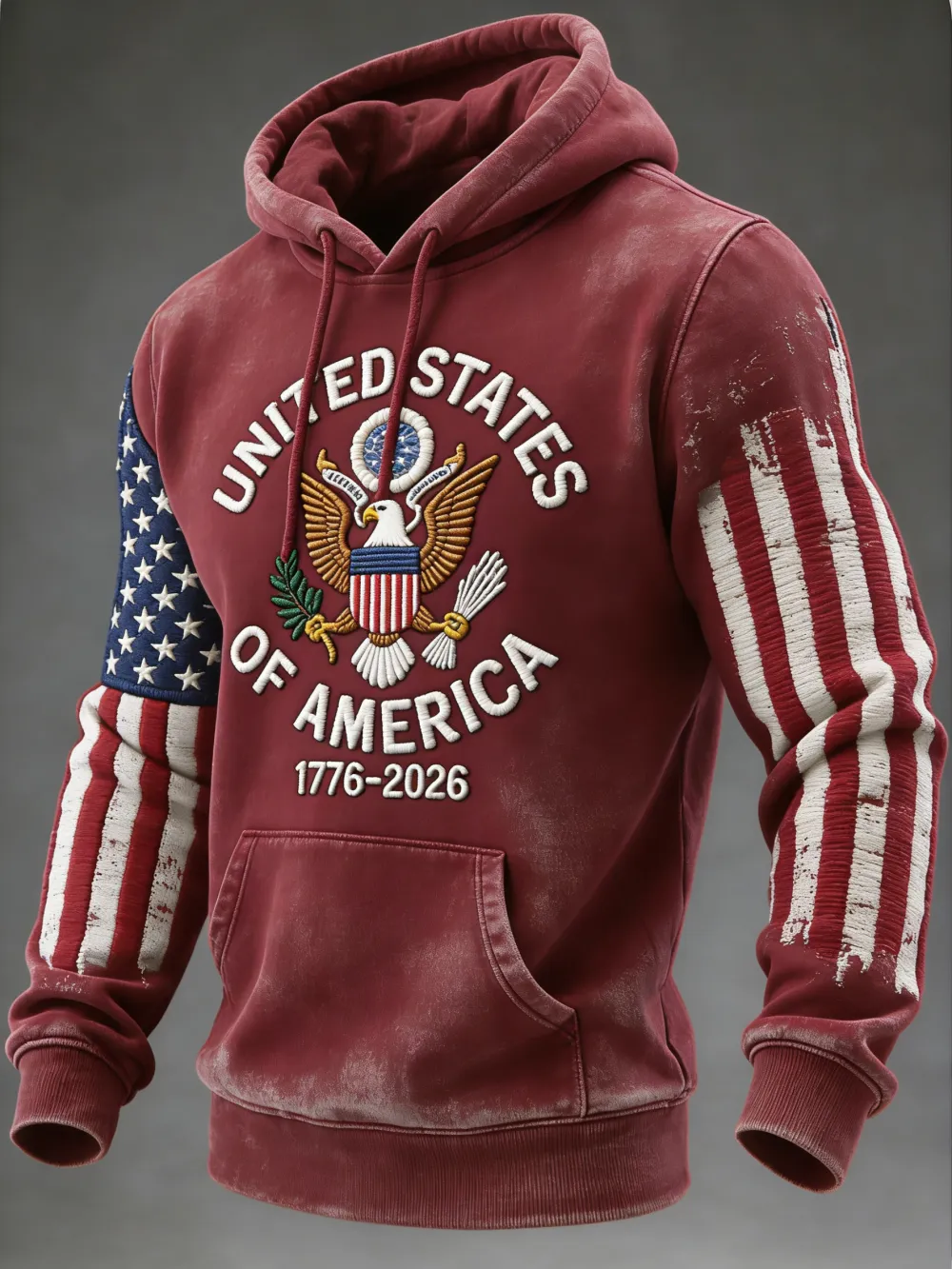 USA 250Th Anniversary ✦ Final Clearance Sale UNITED STATES OF AMERICA Embroidery Pattern Patchwork Hooded Sweatshirt