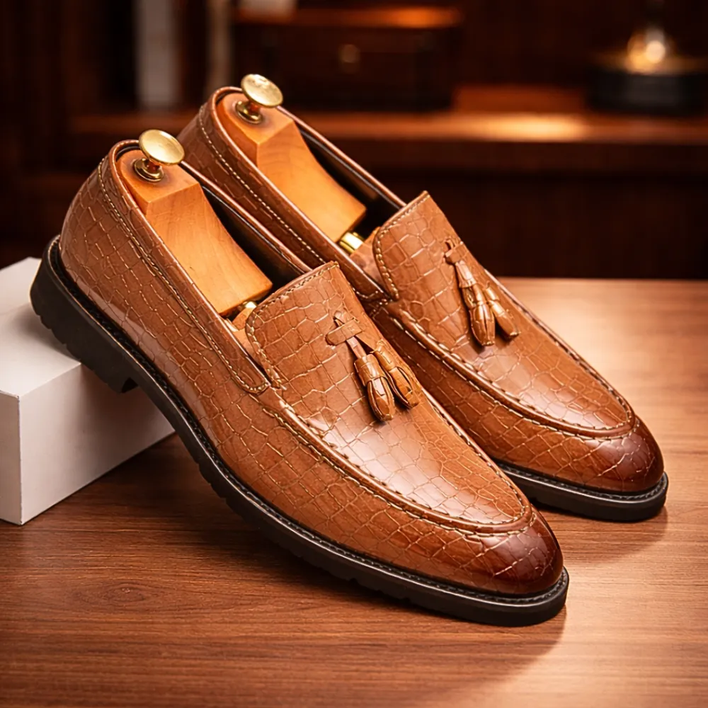Textured Tassel Loafers
