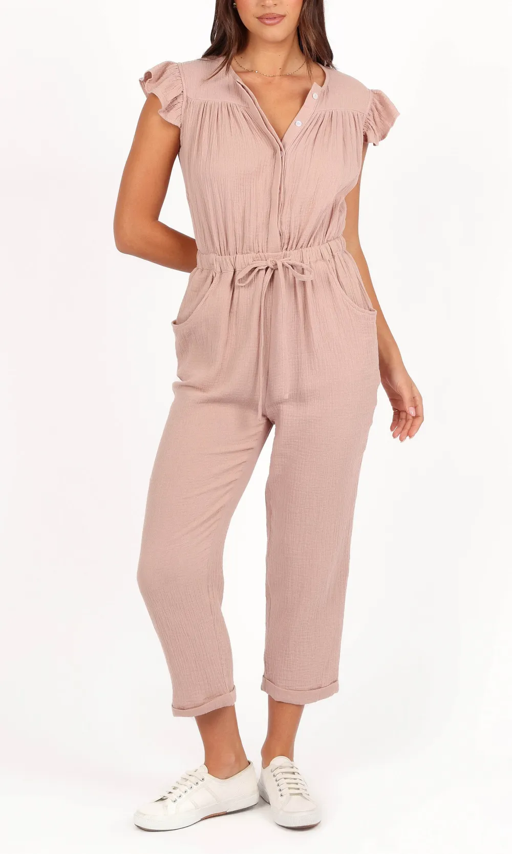 Pocket Ruffled Short-Sleeve Jumpsuit