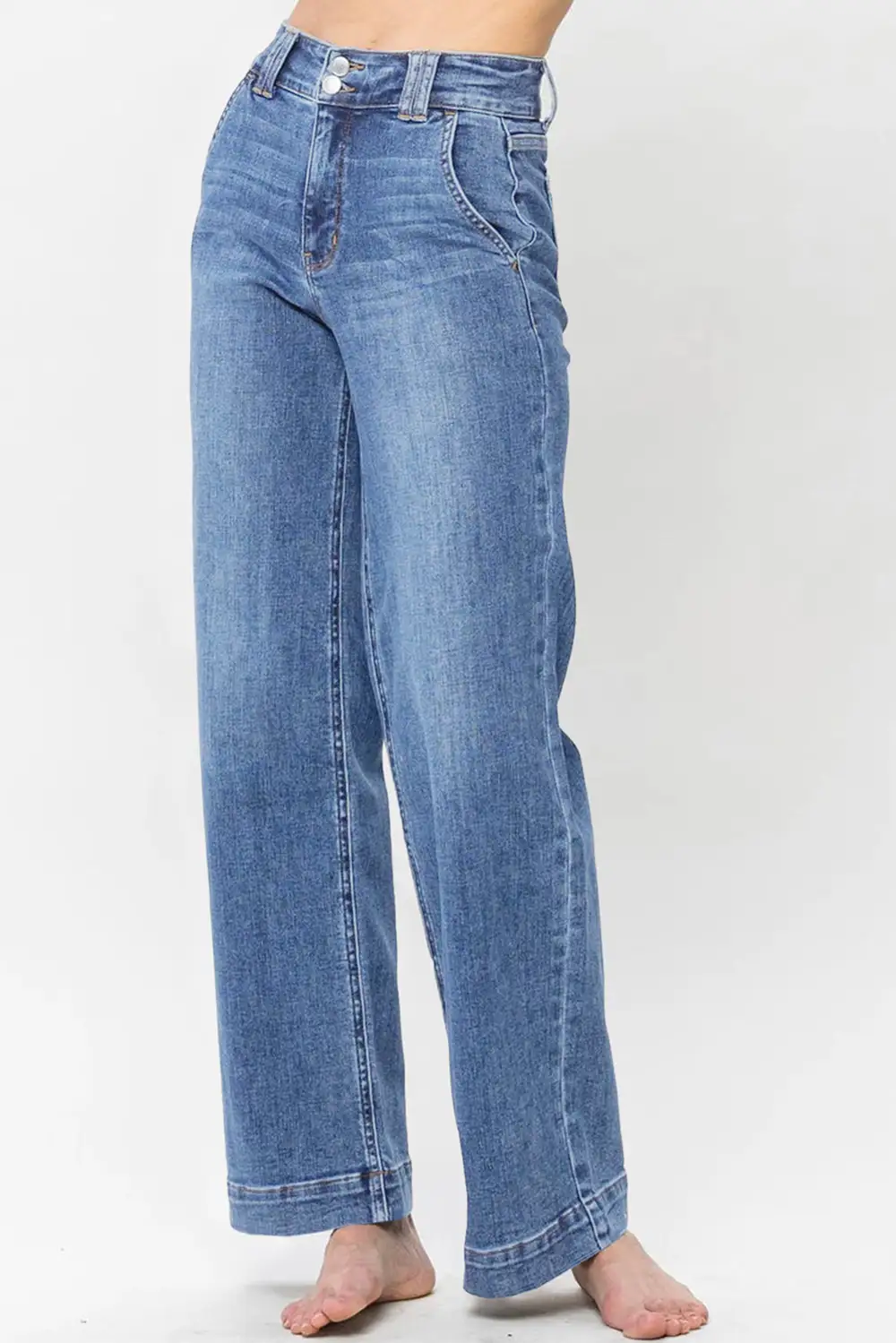 High-Waist Pocketed Stretch Straight Leg Jeans