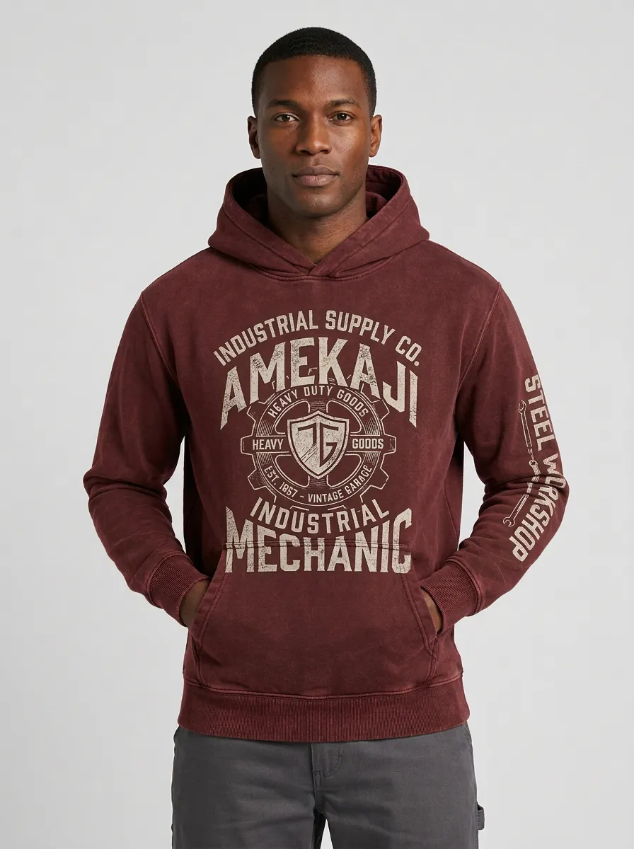 Men's Industrial Mechanic Vintage Gear Graphic Hoodie