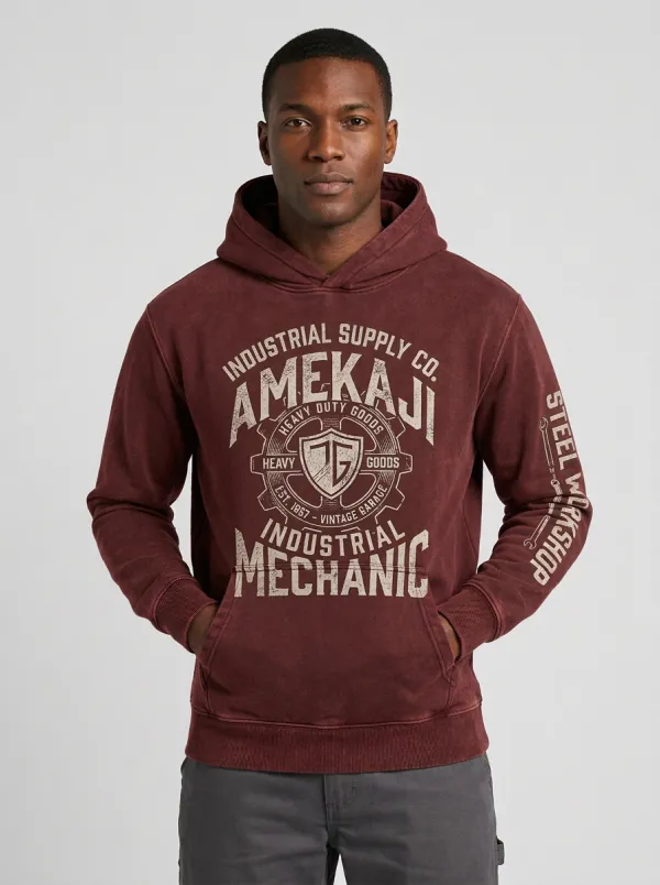 Men's Industrial Mechanic Vintage Gear Graphic Hoodie