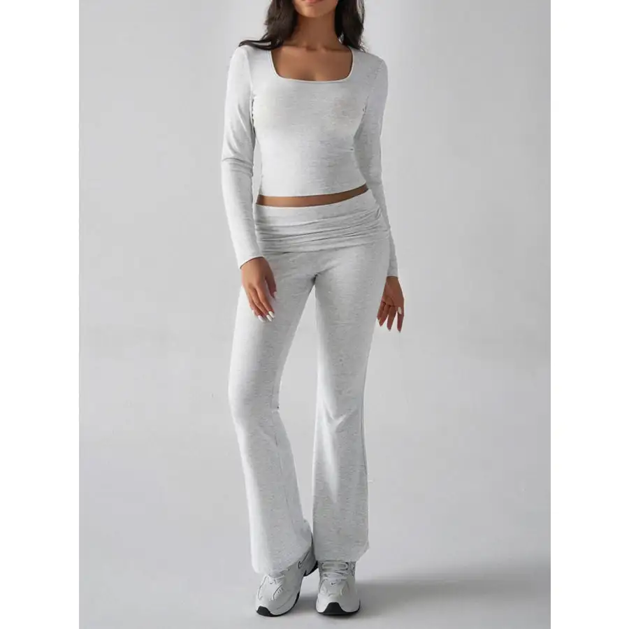 Square Neck Long Sleeve Top and Pants Set