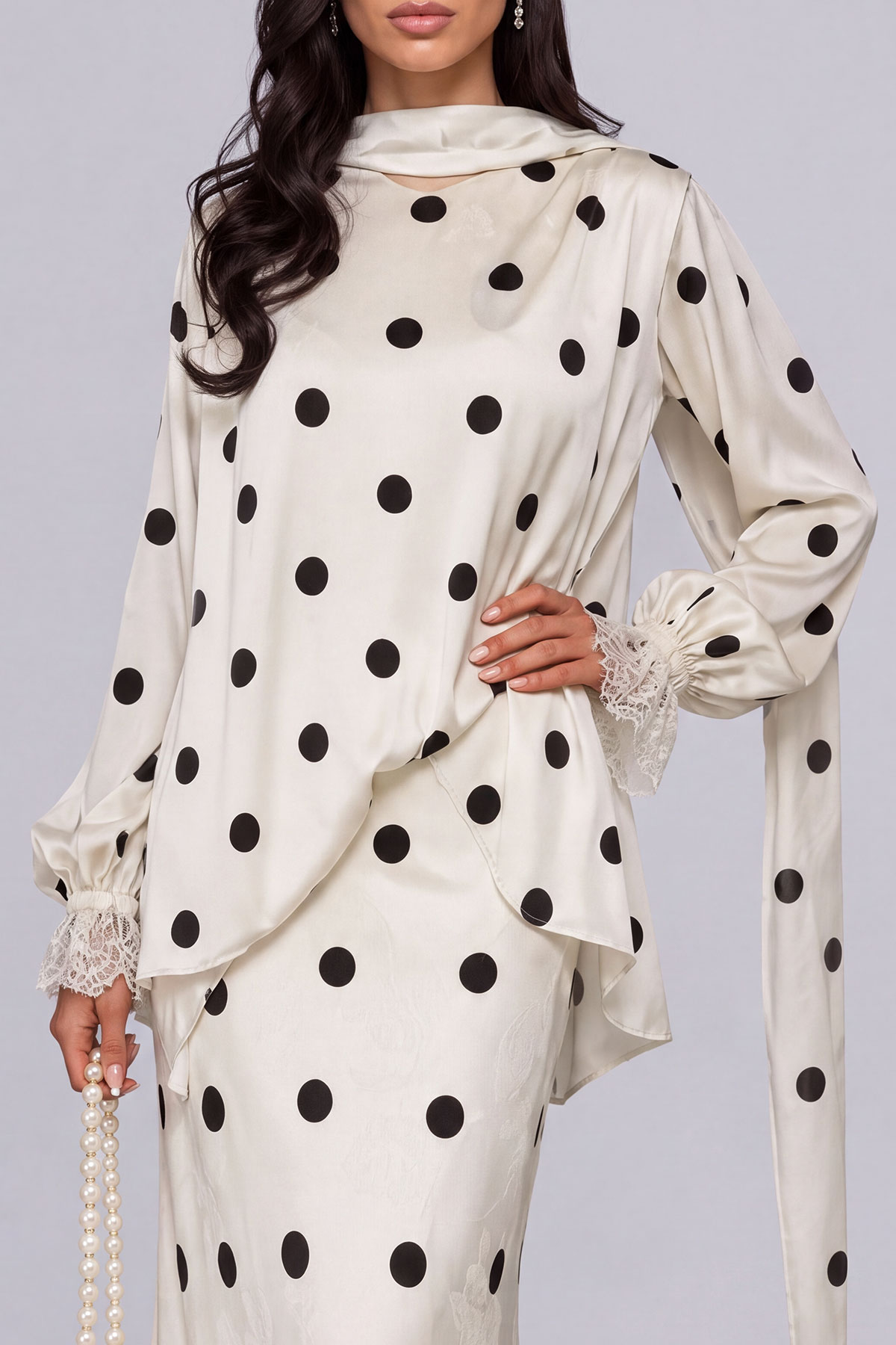 Lace Polka Dot Printed Matching Skirt Set