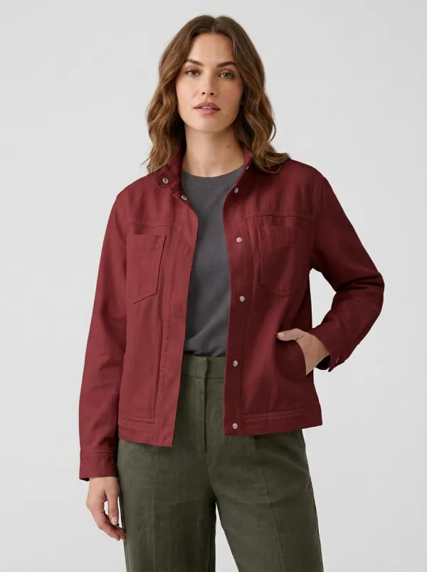 Women's Casual Minimalist Off-White Denim Utility Jacket