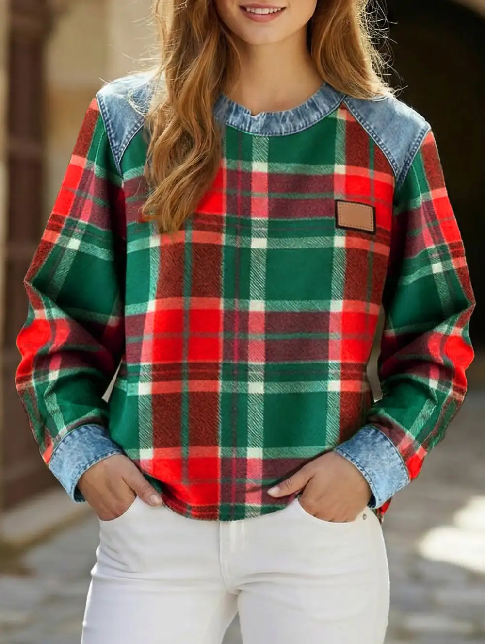 Retro Plaid Crew Sweatshirt