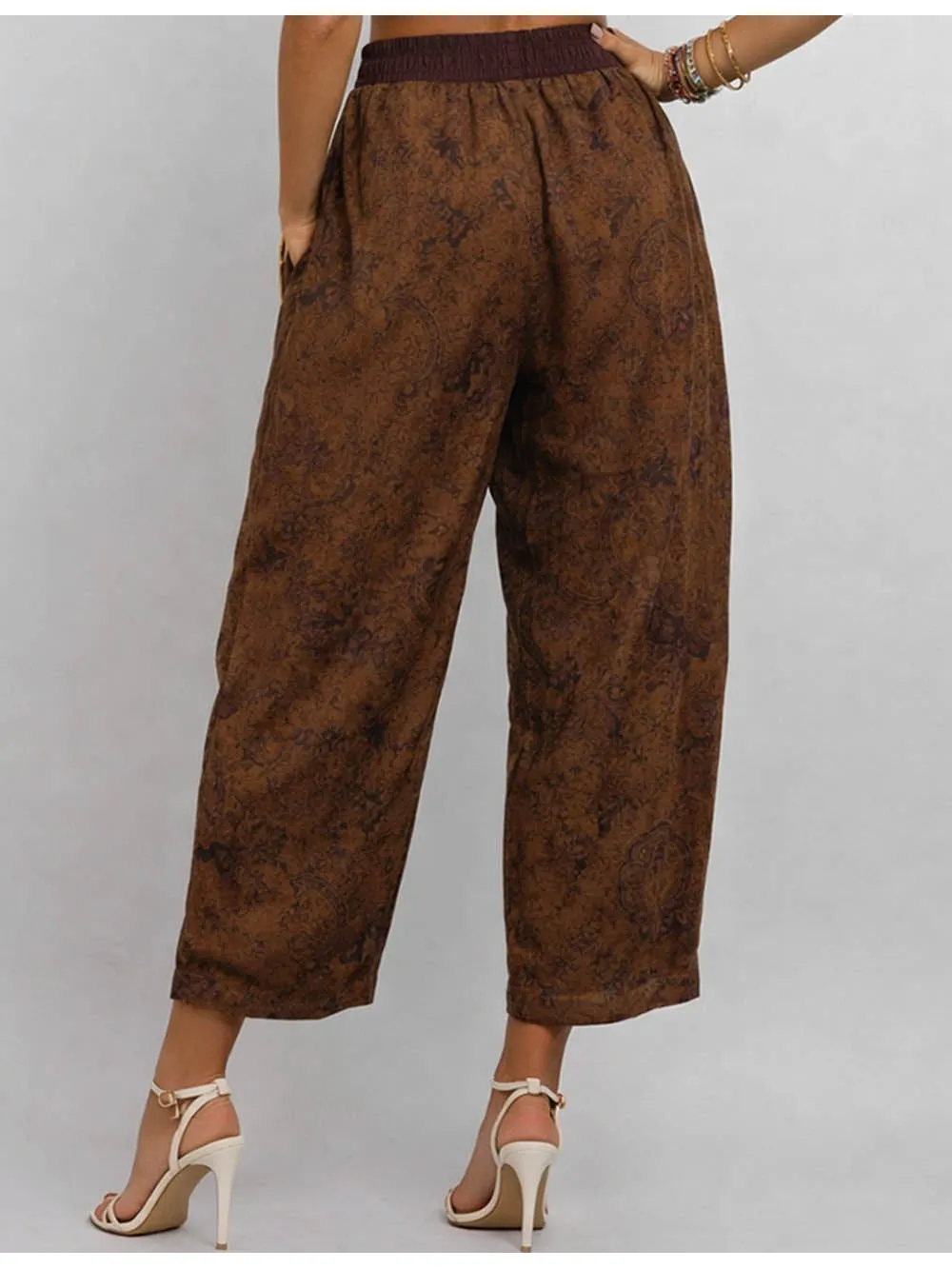 Boho Abstract Elastic Waist Barrel Leg Pants