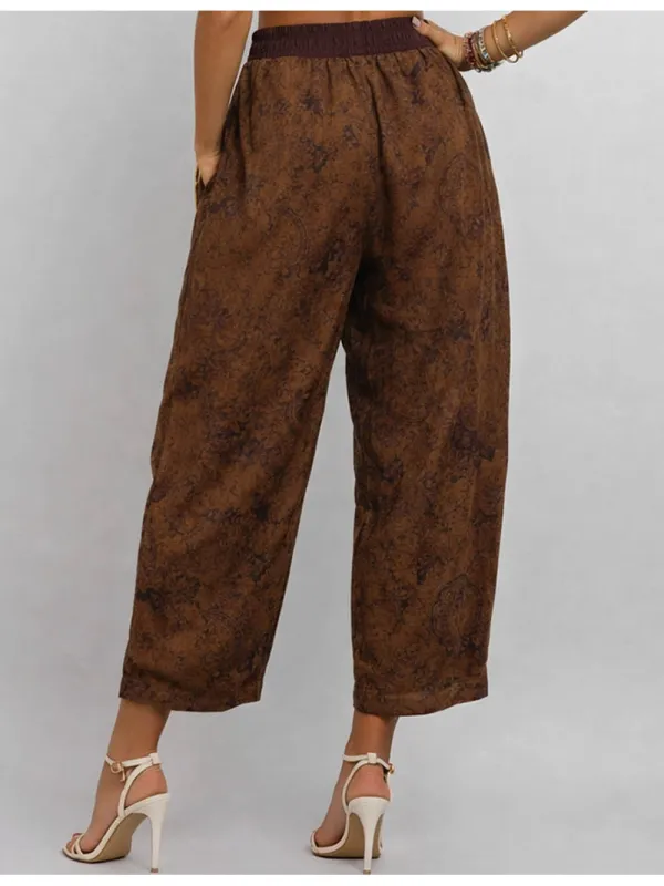 Boho Abstract Elastic Waist Barrel Leg Pants