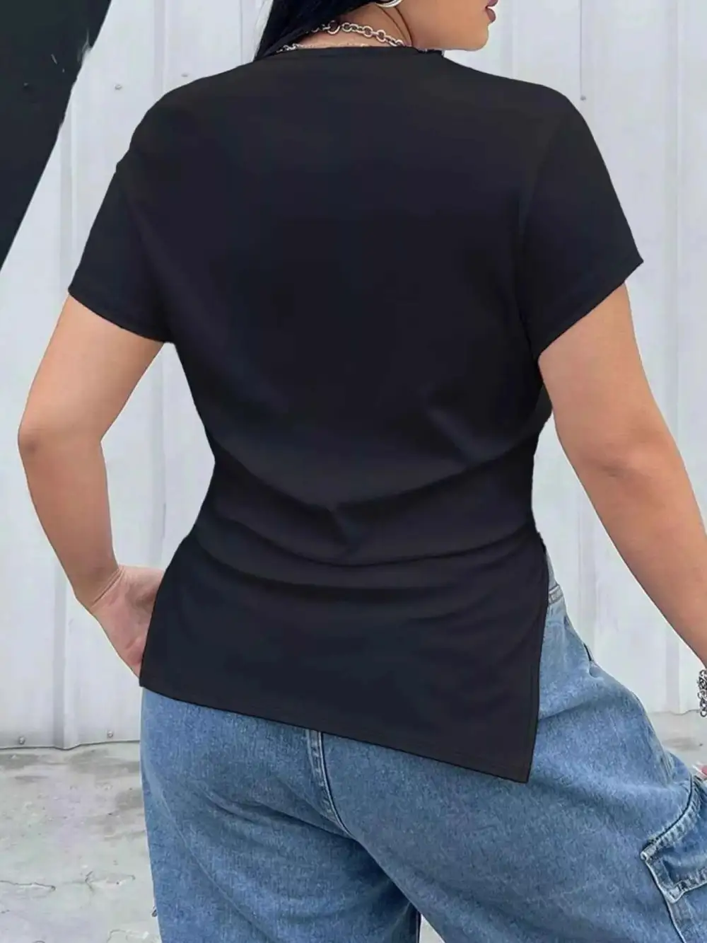 Ruched Round Neck Short Sleeve T-Shirt