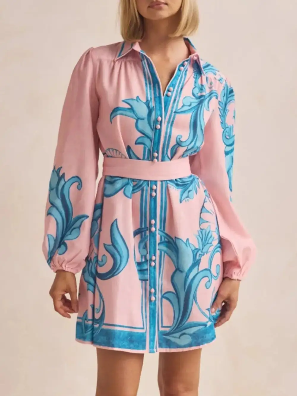 Smooth Finish Printed Long Sleeve Shirt Dress
