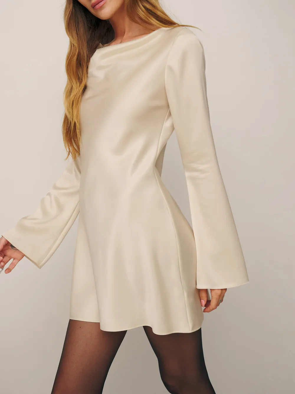 Long Sleeve Satin Shift Mini Dress