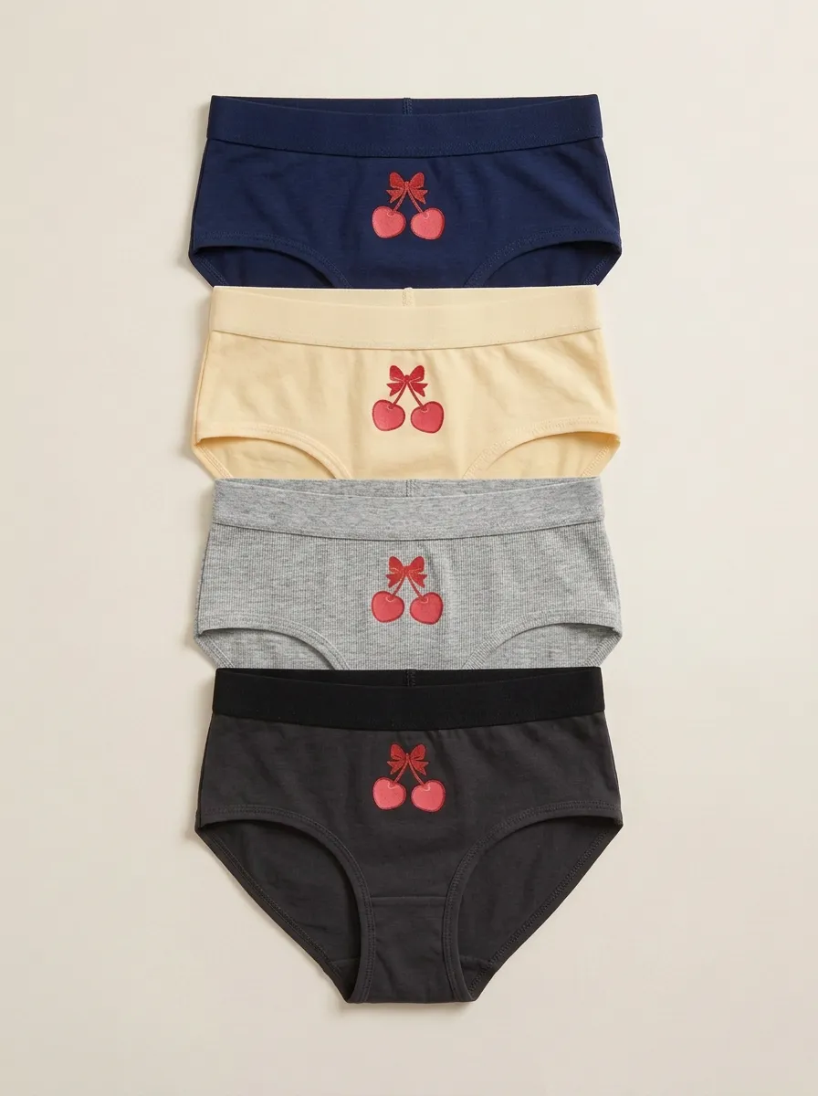 Women's Cherry Bow Embroidered Briefs Four Pack