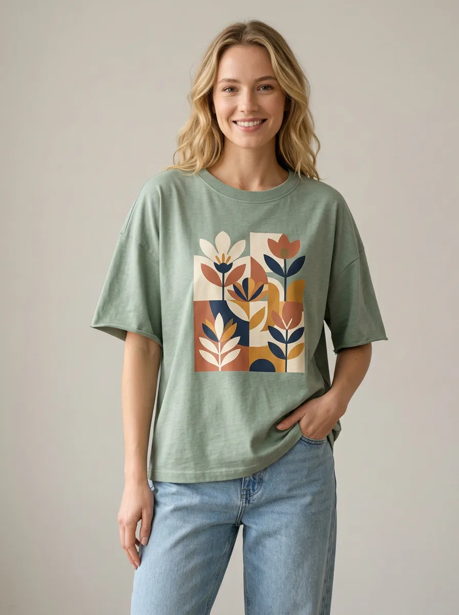 Women's Botanical Geometric Floral Fresh Printed Tee