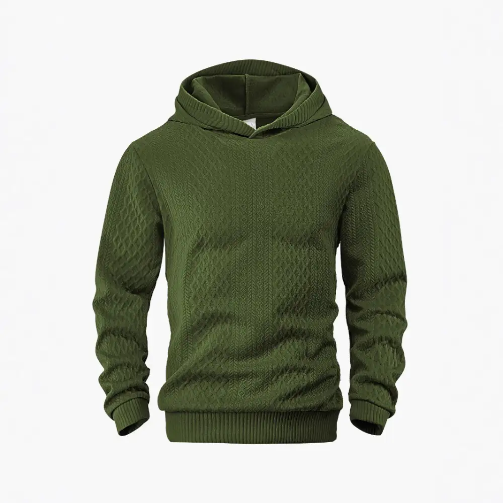 Men's Structured Funnel Neck Pullover with Hood and Honeycomb Jacquard Utility Shirt