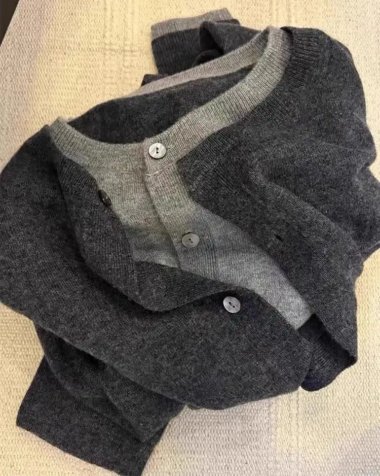 Cashmere Button-Front Round-Neck Relaxed-Fit Cardigan