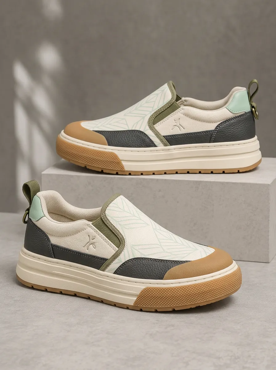 Men's Casual Leaf Pattern Patterned Slip-on Skate Shoes