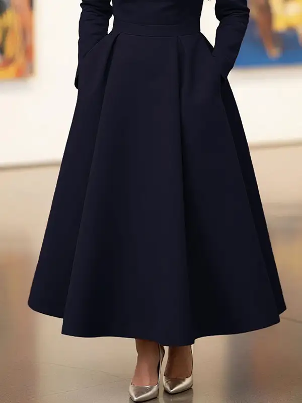 High Pockets Pleated Neck Maxi Dress