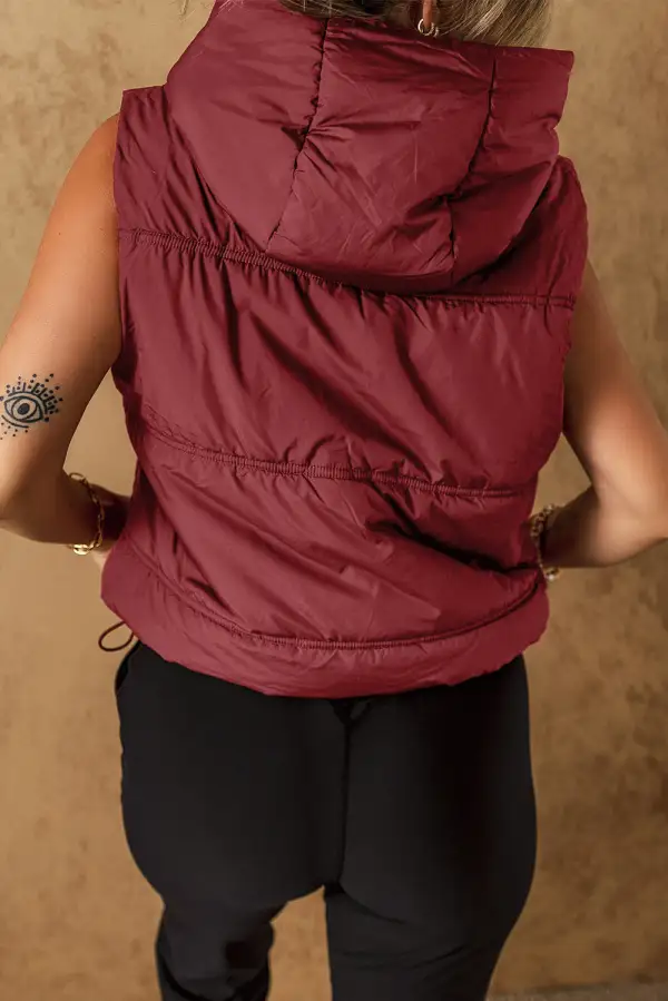Zip Side Pocket Hooded Puffer Vest