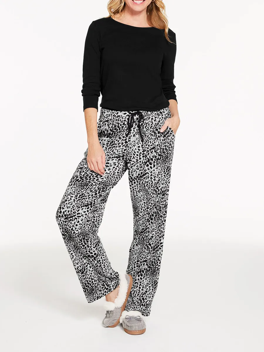 Women'S Black & White Leopard Print Loungewear Set