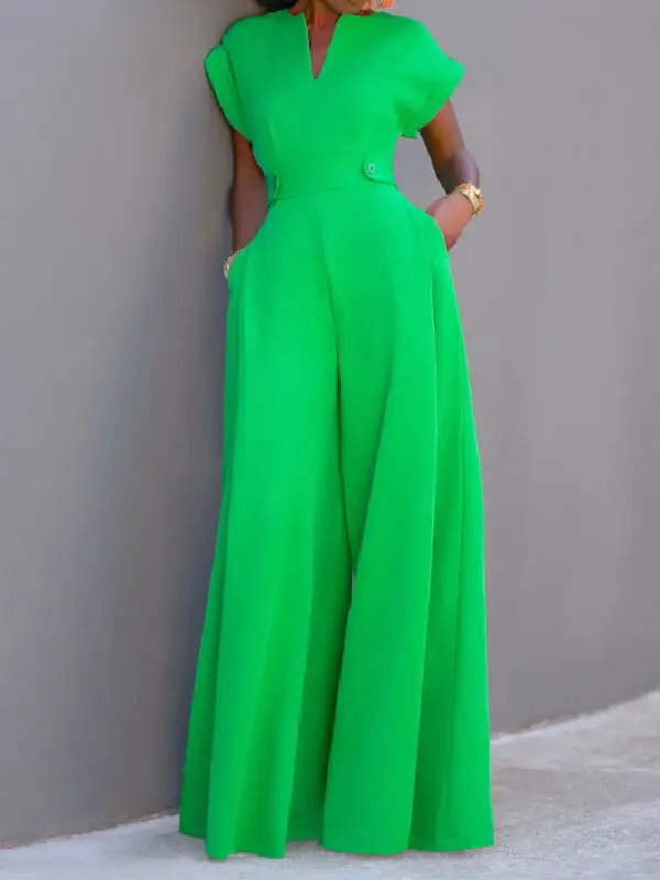 Jumpsuits Met Kapmouw En Wijde Pijpen In Effen