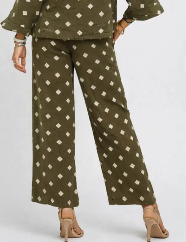 Chic Diamond Embroidery Elastic Waist Pants