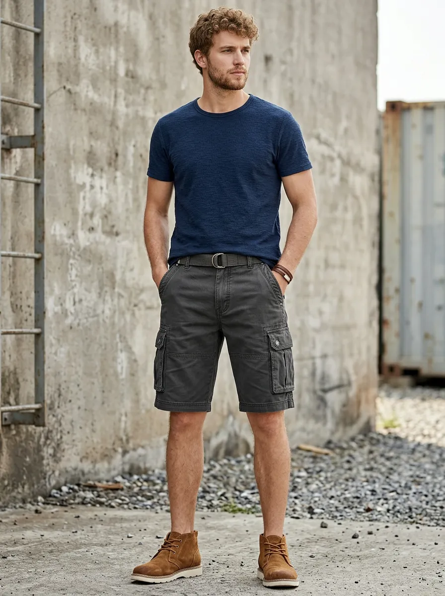 Men's Zip Fly Cargo Shorts Featuring Multi-Pocket Detail