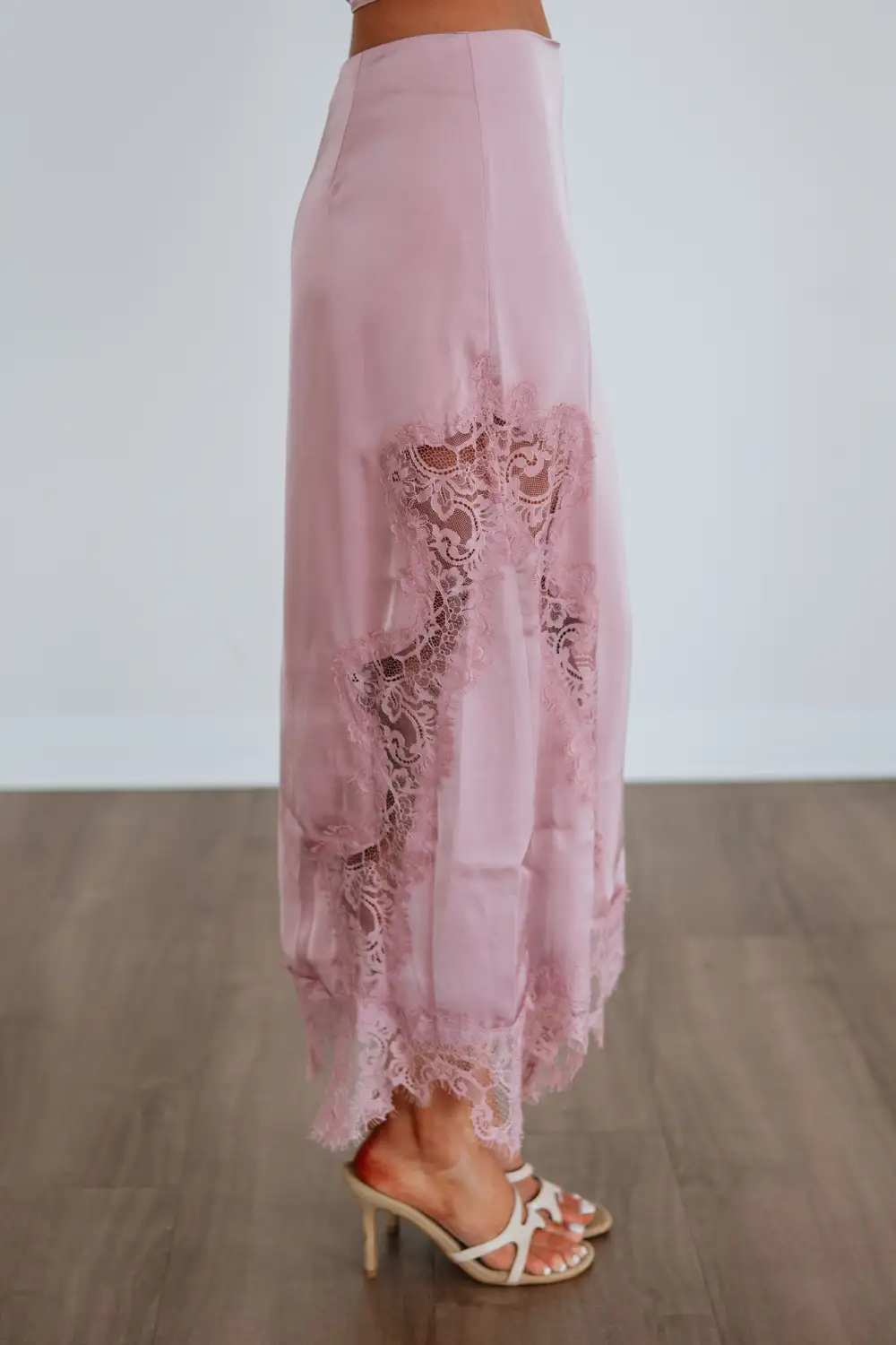 Floral Satin Lace Midi Skirt