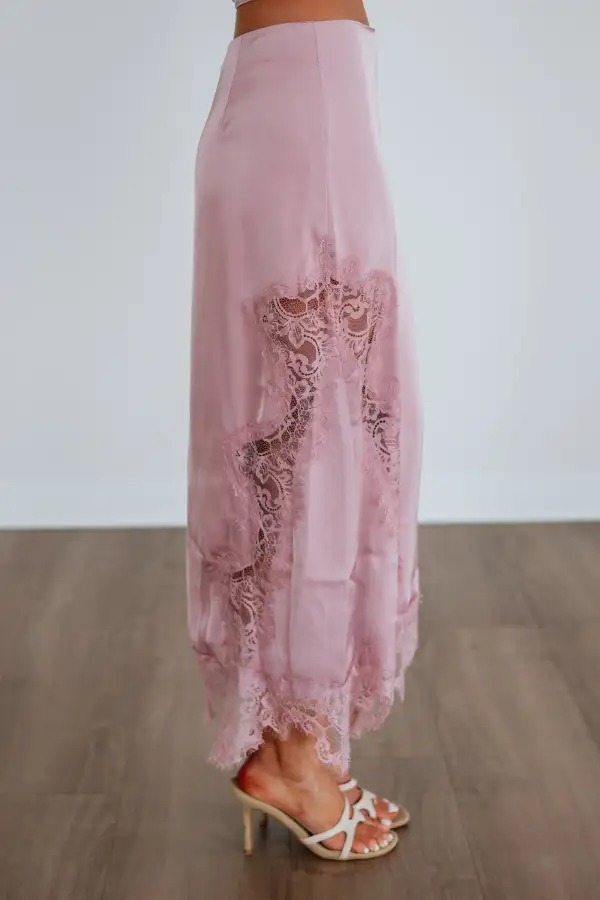 Floral Satin Lace Midi Skirt