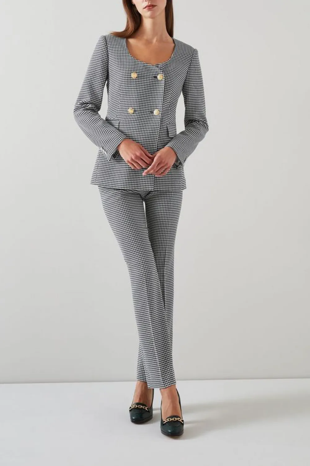 Black Cream Checkered Straight Leg Trousers