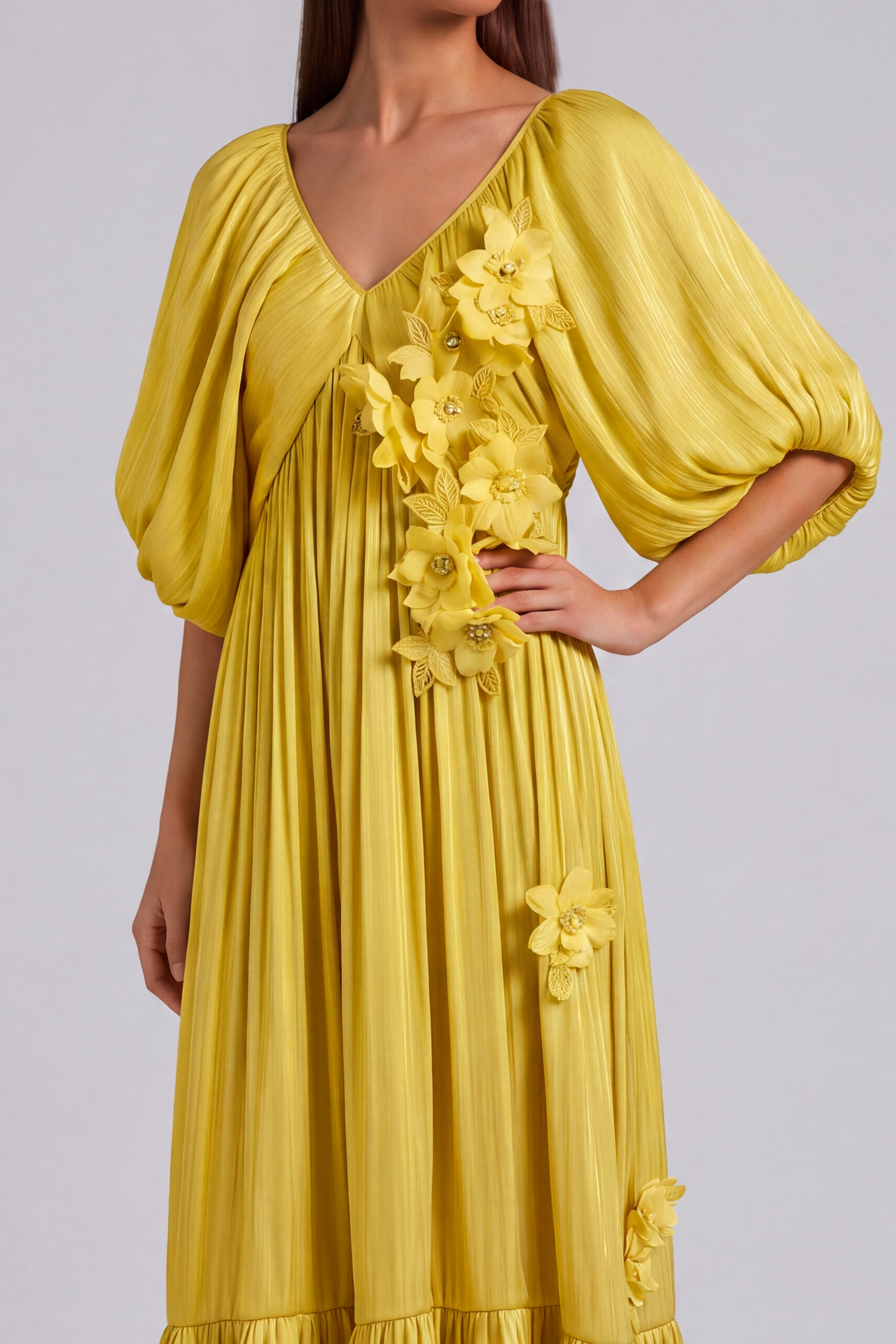 Ruched Floral Midi Dress