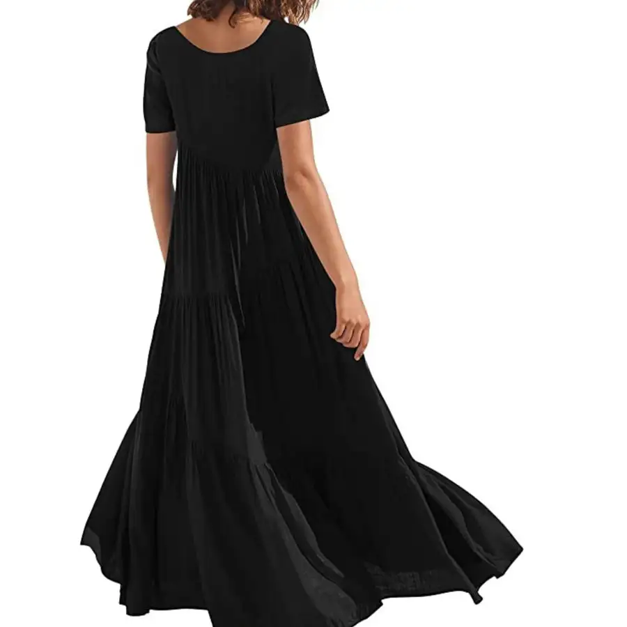 Round Neck Tiered Ruffle Maxi Dress