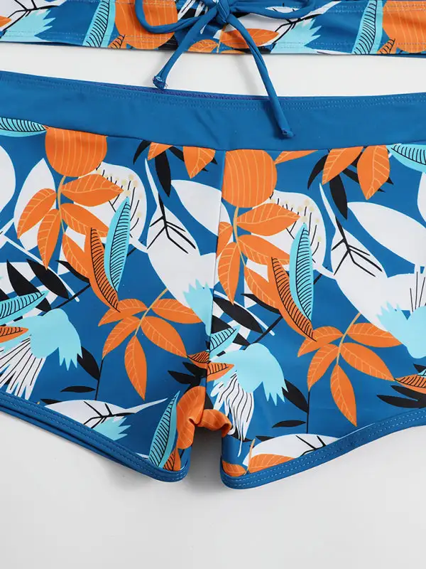 Split High Waist Boxer Ties Bikini Swim Set