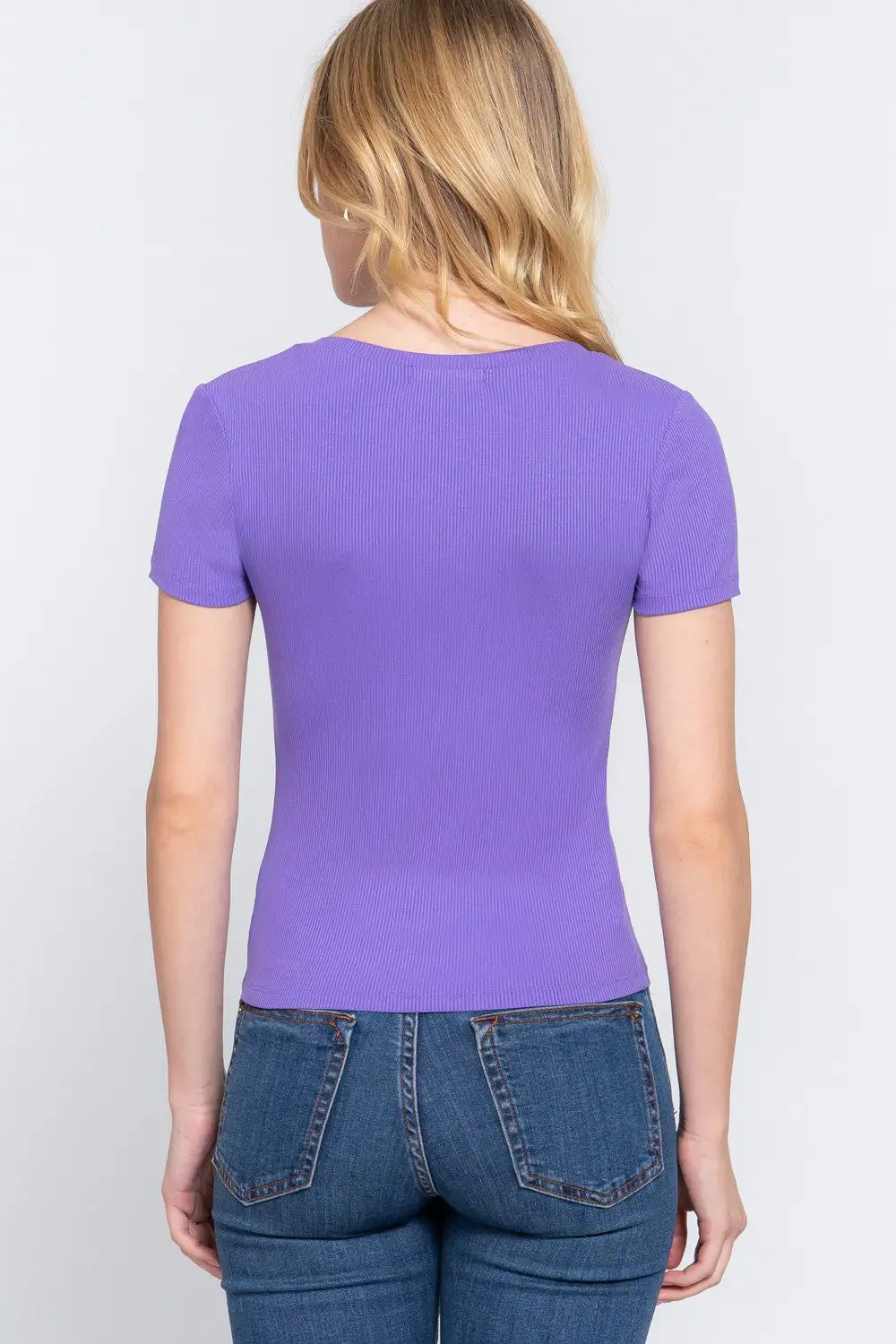 V-Neck Short-Sleeve Ribbed T-Shirt