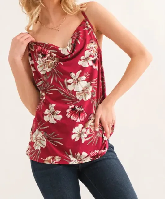 Floral Printed Casual Tank Top Rayon Blend