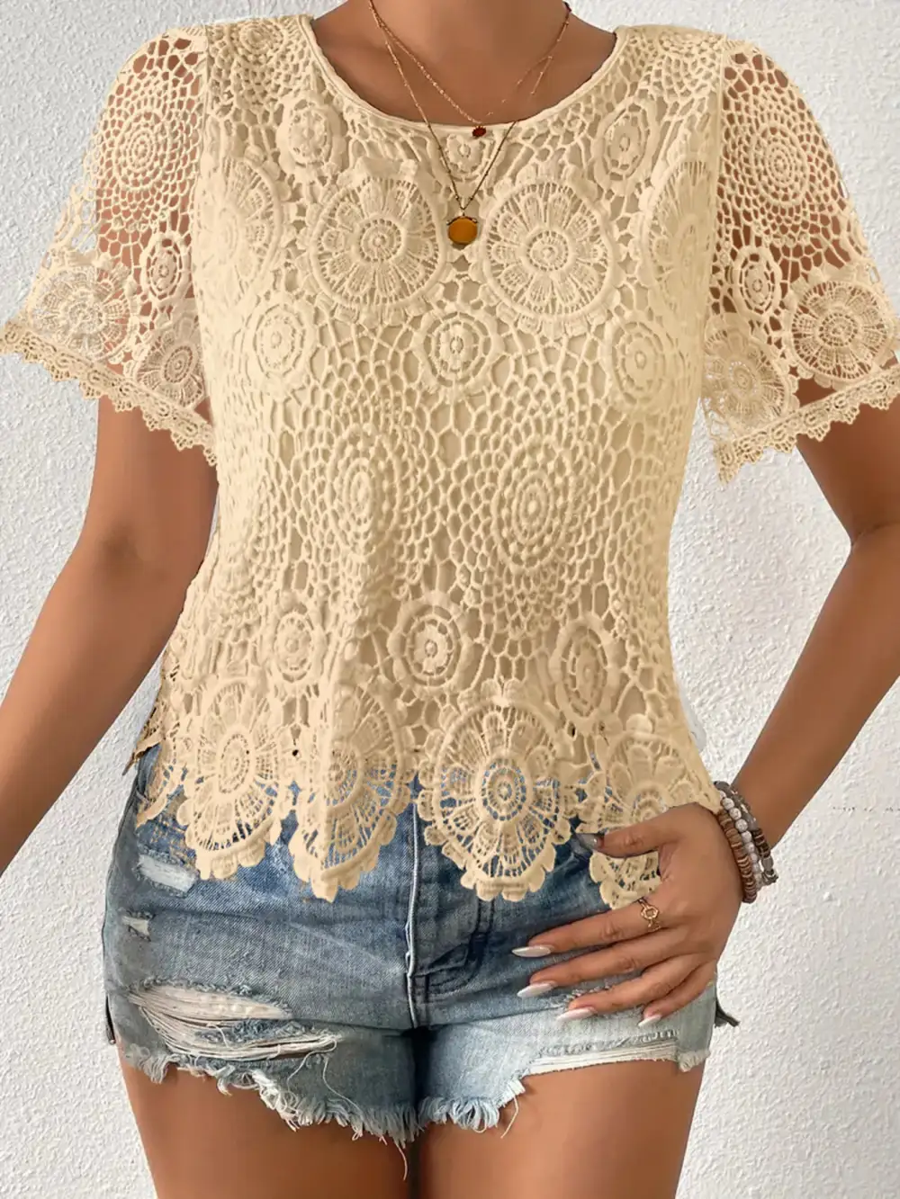 Lace Short Sleeve Blouse