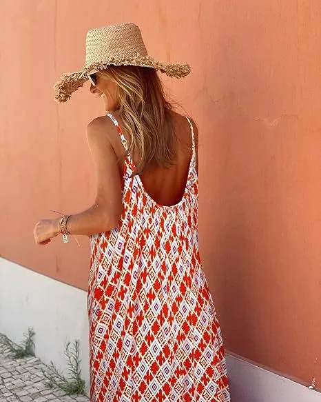 Abstract Print V Neck Maxi Dress