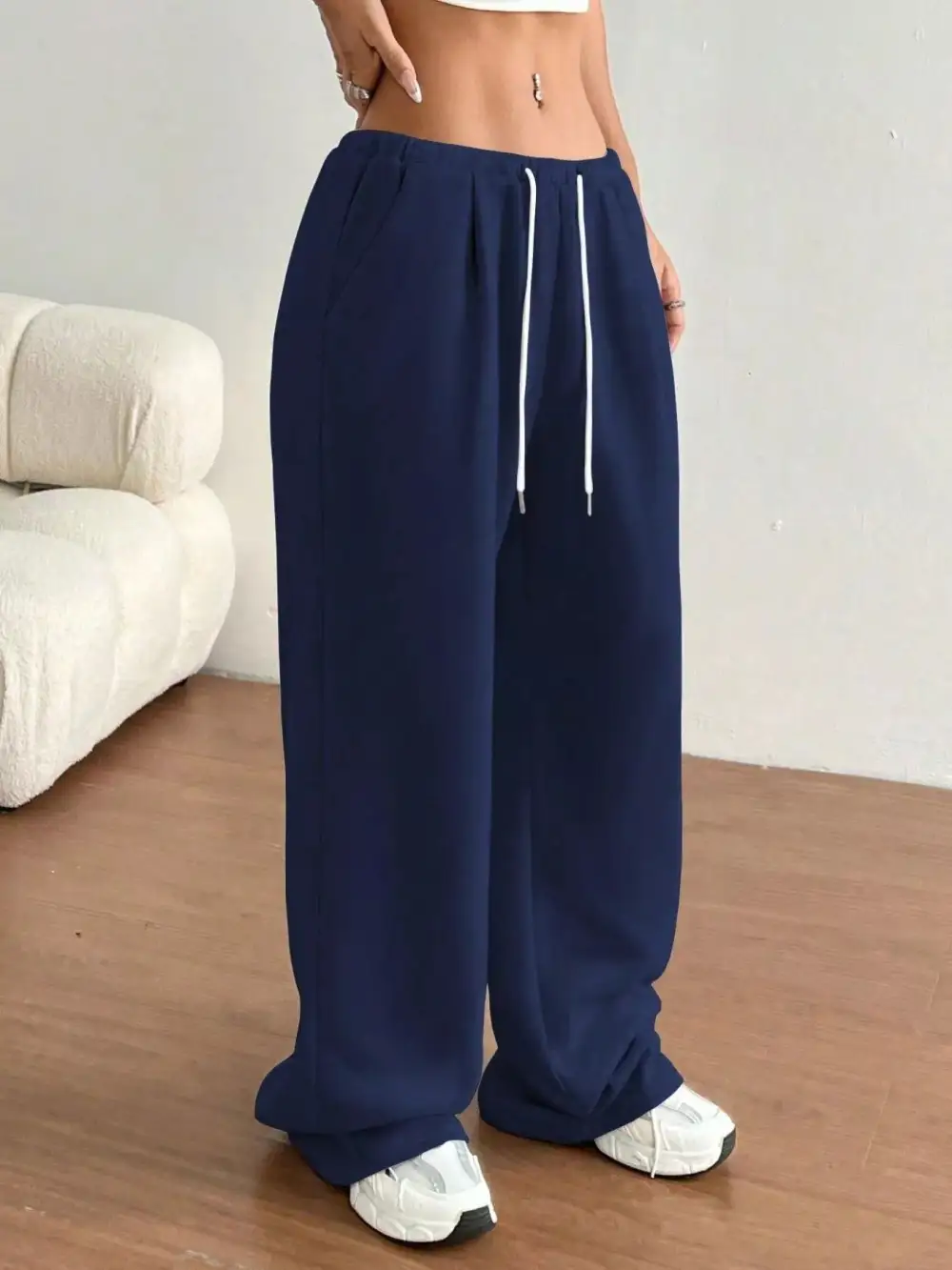 High-Waist Wide-Leg Drawstring Pocketed Sweatpants