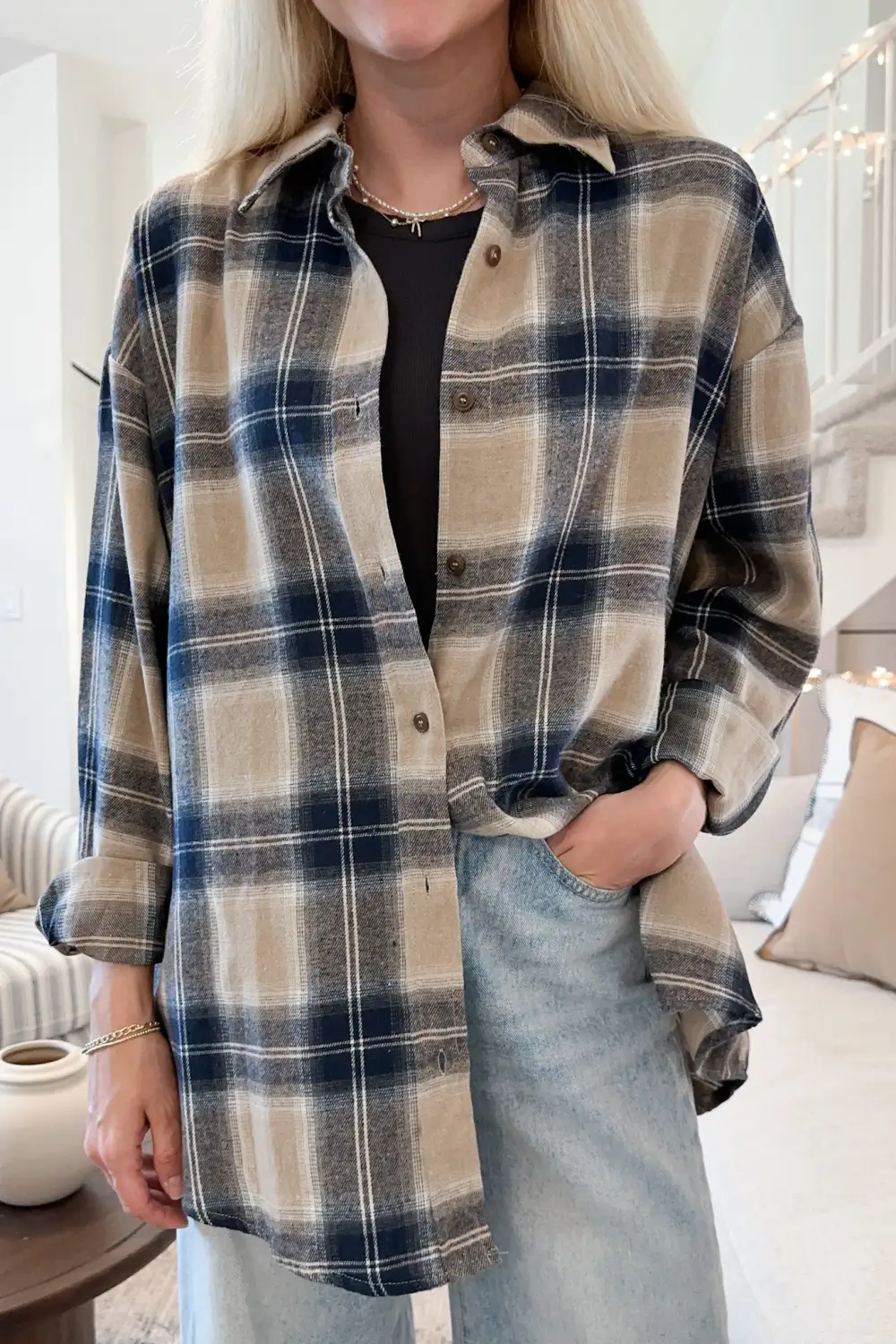 Plaid Button Front Button Down Shirt