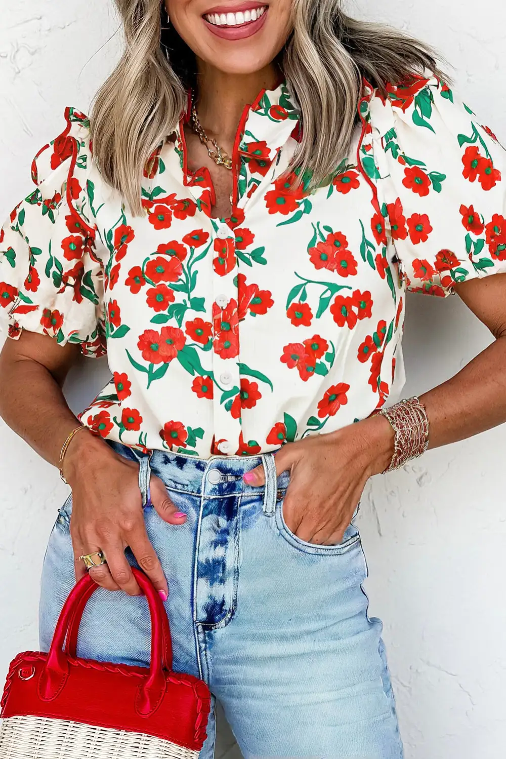 Floral Ruffle Sleeve Casual Shirt
