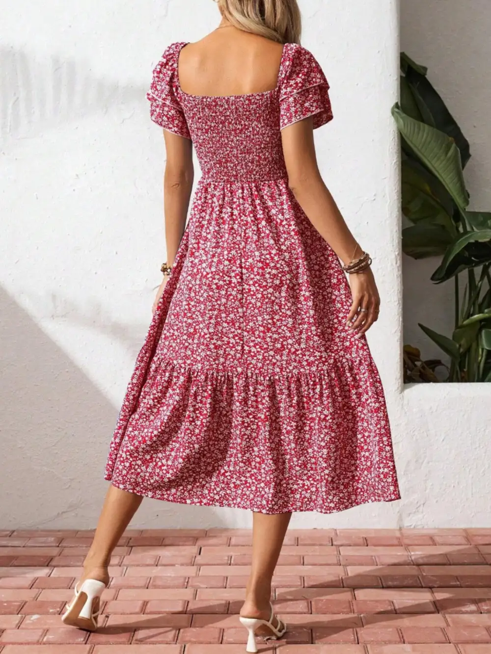 Gathered Detail Floral Printed Ruffle Dress