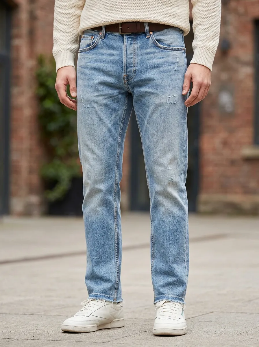 Men's Casual Fashion Light Wash Distressed Slim Fit Jeans