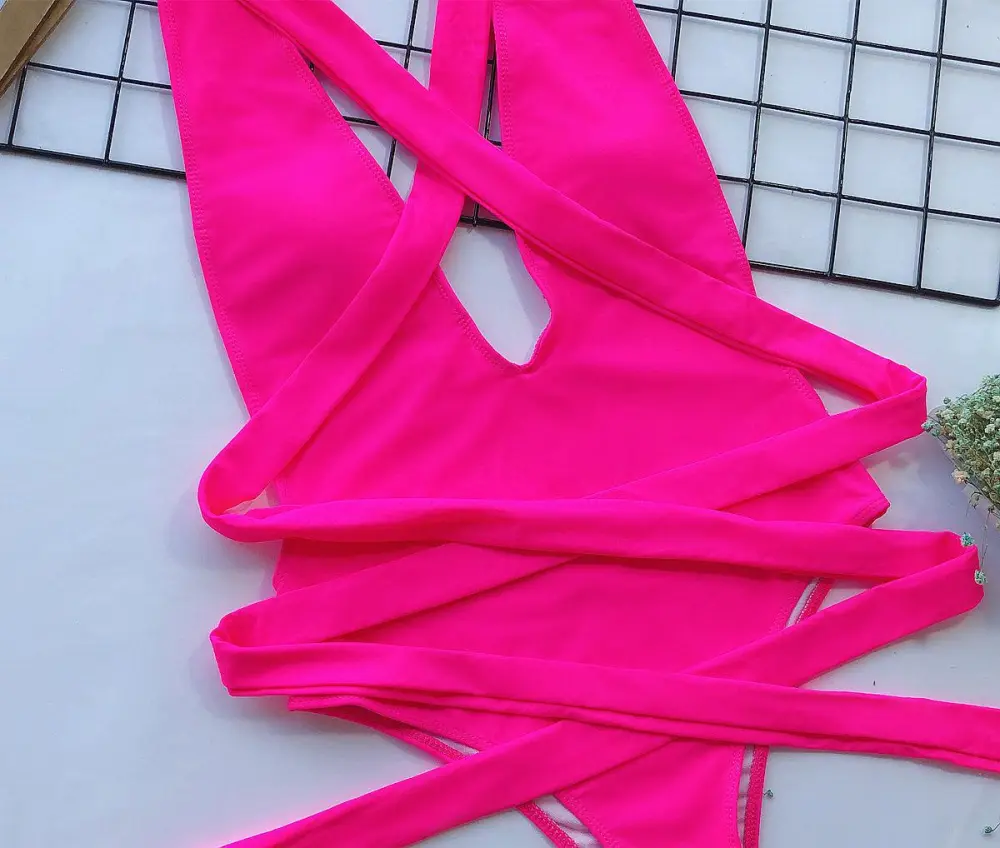 Halter Neck Deep V Tied One Swimsuit