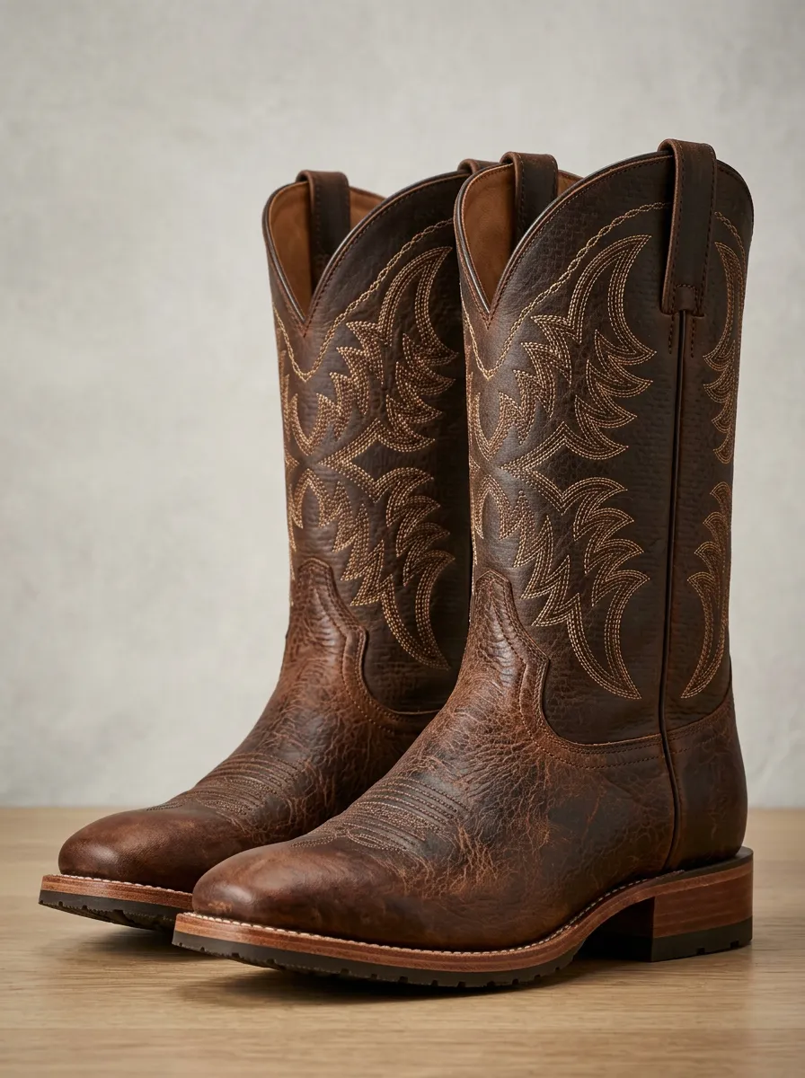 Men's Western Dark Brown Western Embroidered Leather Cowboy Boots